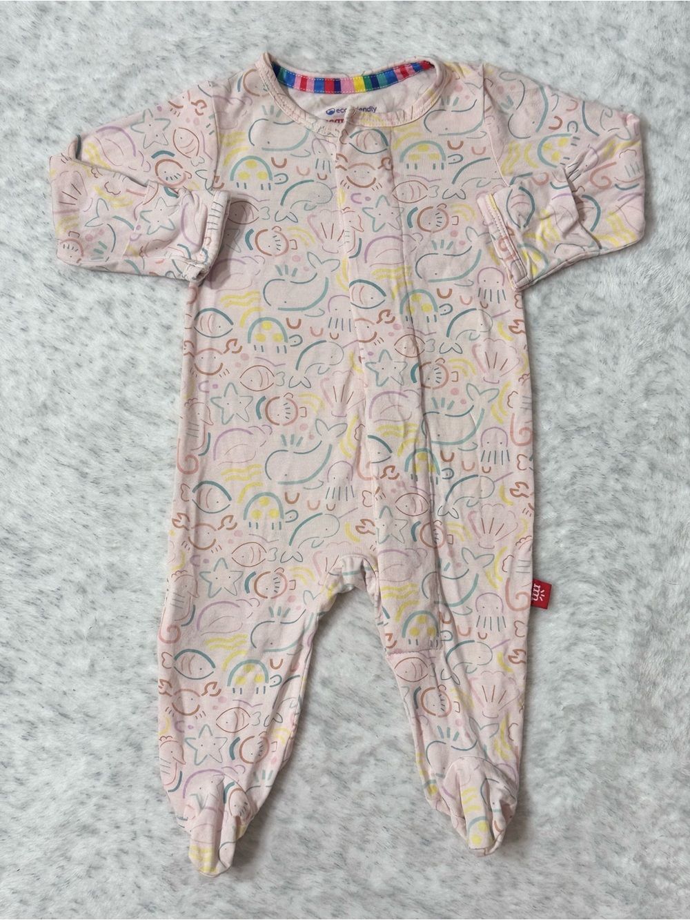 Magnetic Me Pink Pastel Ocean Sea Life Footie Sleeper Newborn Baby Girl Modal